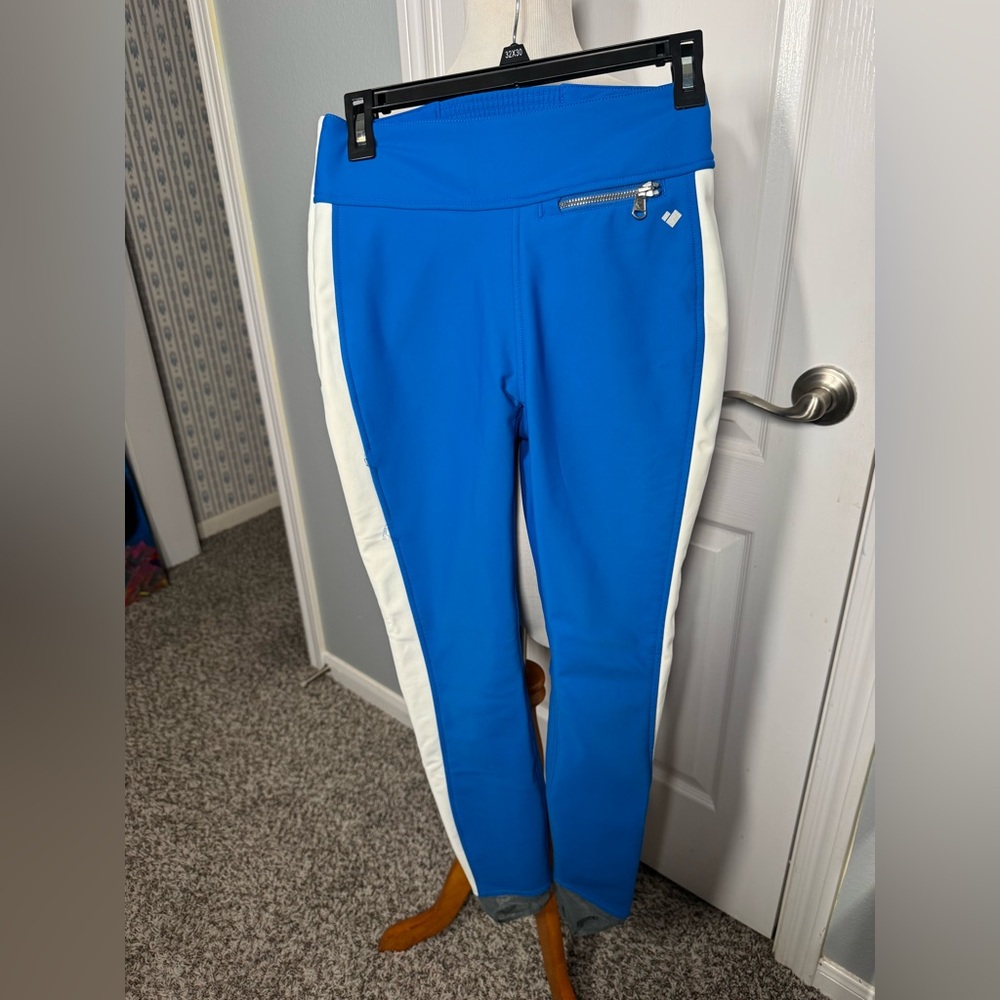 Obermeyer Jinks ITB soft shell ski pants in size 4, blue with white stripes